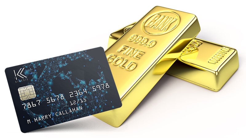Buy Gold online on Kinesis Money image with bullion and debit card