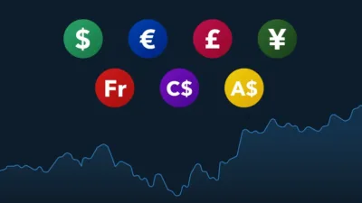 header shows major currencies displayed above fluctuation valuation line