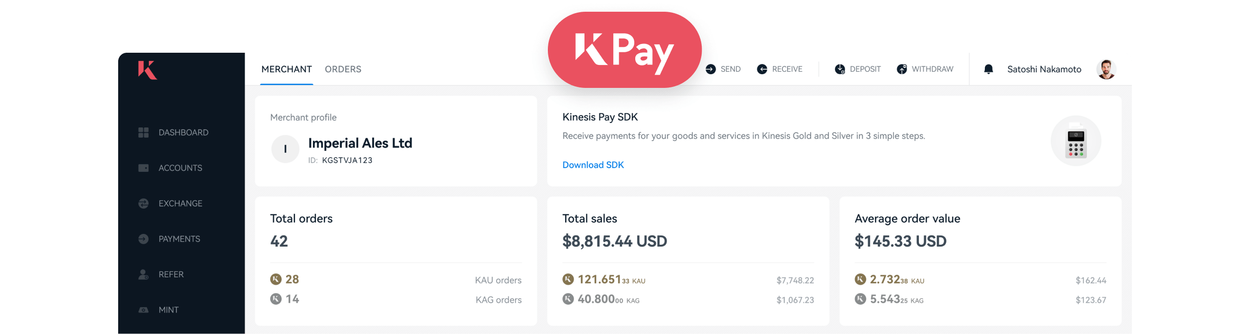 kinesis pay merchant dahboard