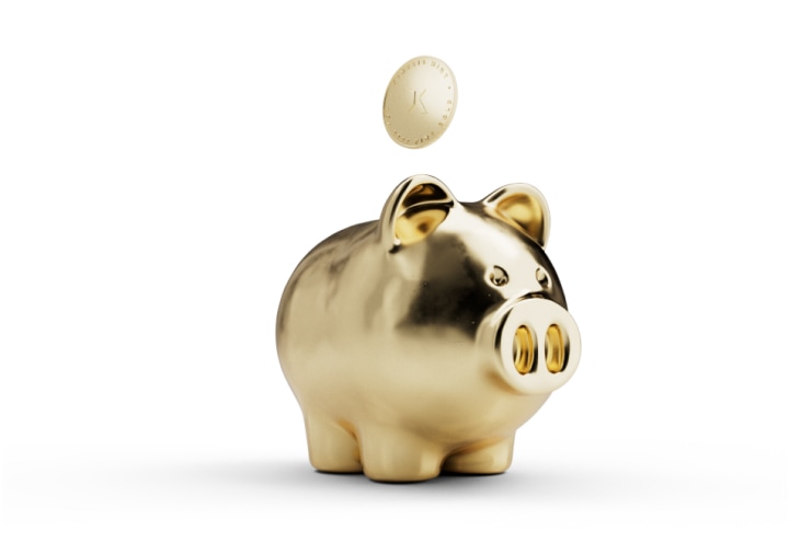 gold savings kinesis round falling into piggy bank