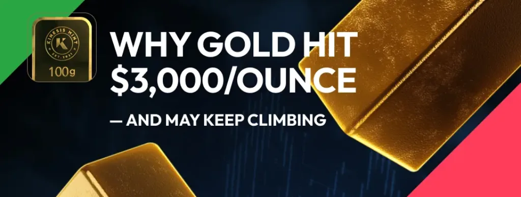 News headline with Kinesis gold bullion bar.