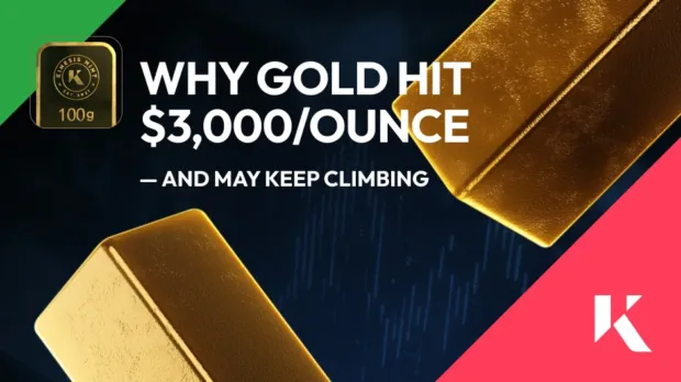 News headline with Kinesis gold bullion bar.