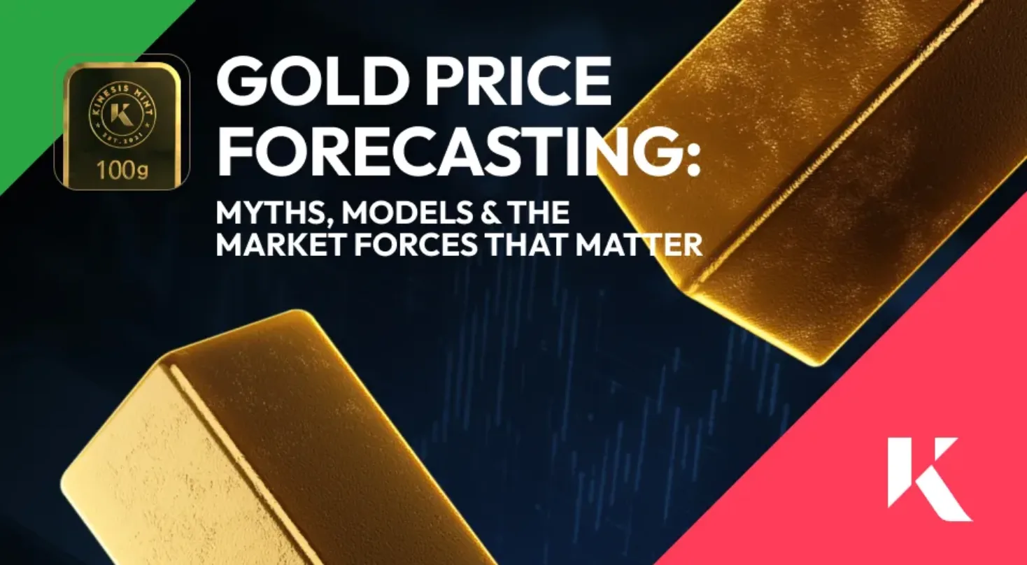 Gold price forecasting headline in front of gold bullion bars