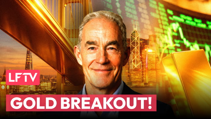 Andrew Maguire with city skyline and gold market chart, text reads 'Gold Breakout!'